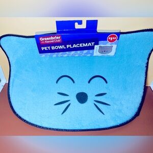 New Polyester Pet Bowl Cat Face Shape Placemat Cat Feeding Food Water ~ Teal‎